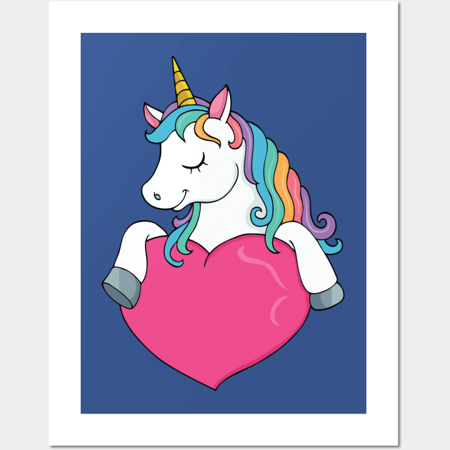 Baby unicorn and heart 3 Wall Art by tinhyeubeshop